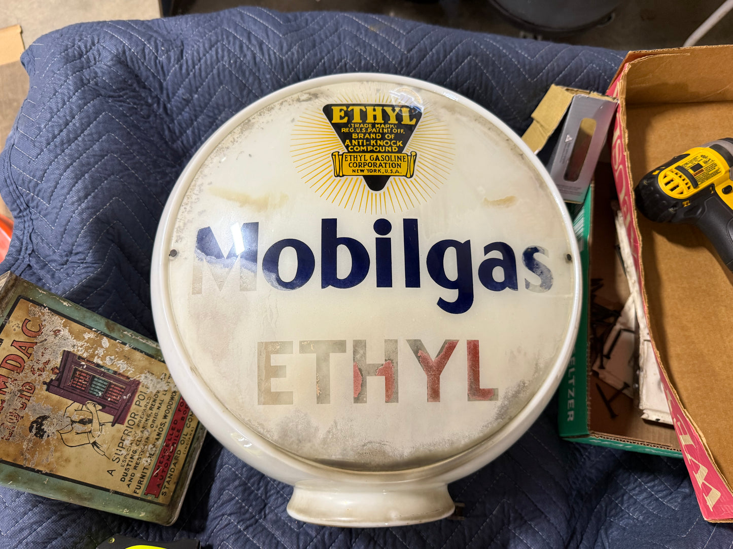 Mobilgas Ethyl Gas Pump Globe w/ Milk Glass Body - Early