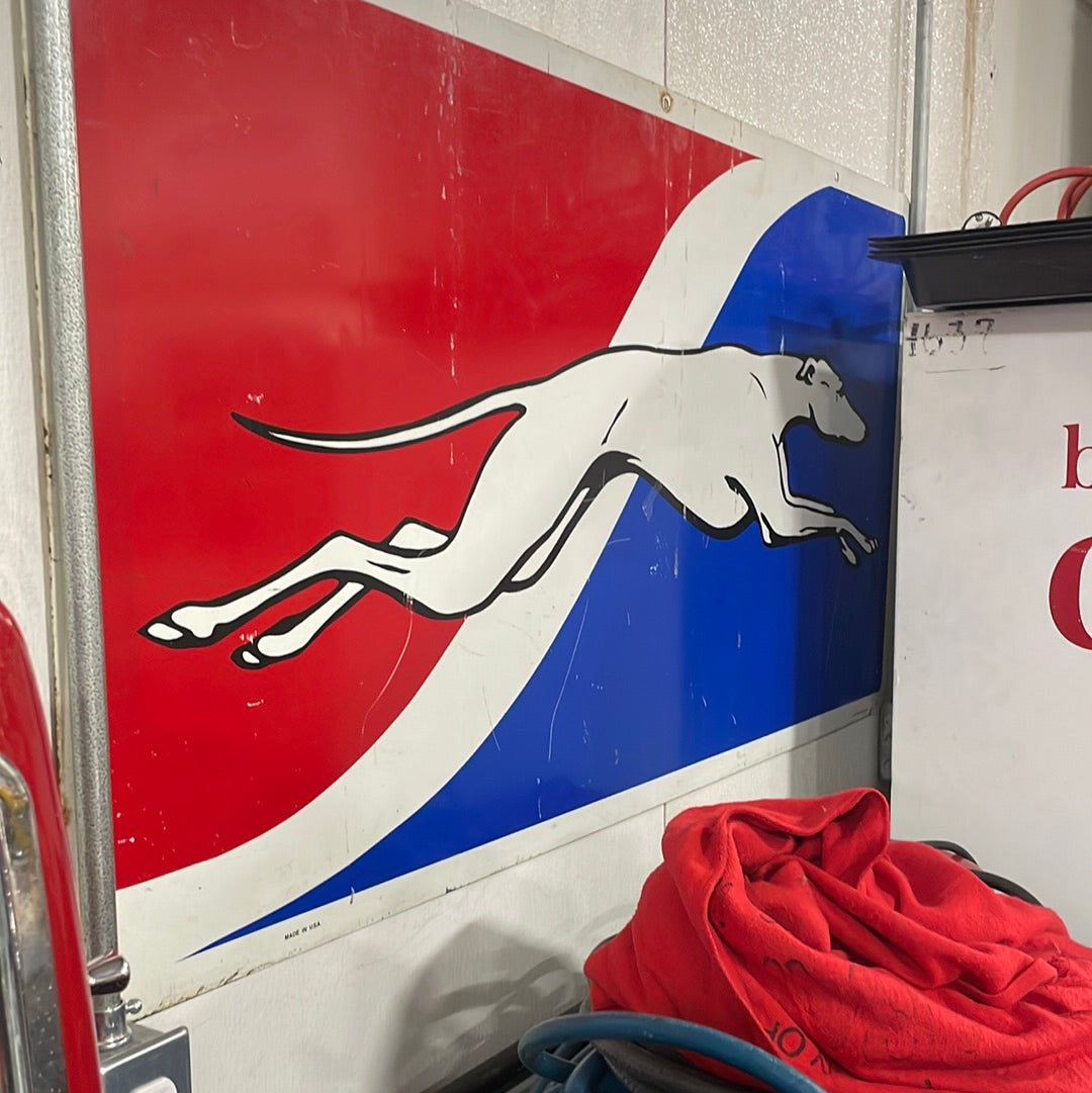 Red White and Blue Stripe Greyhound Bus Sign