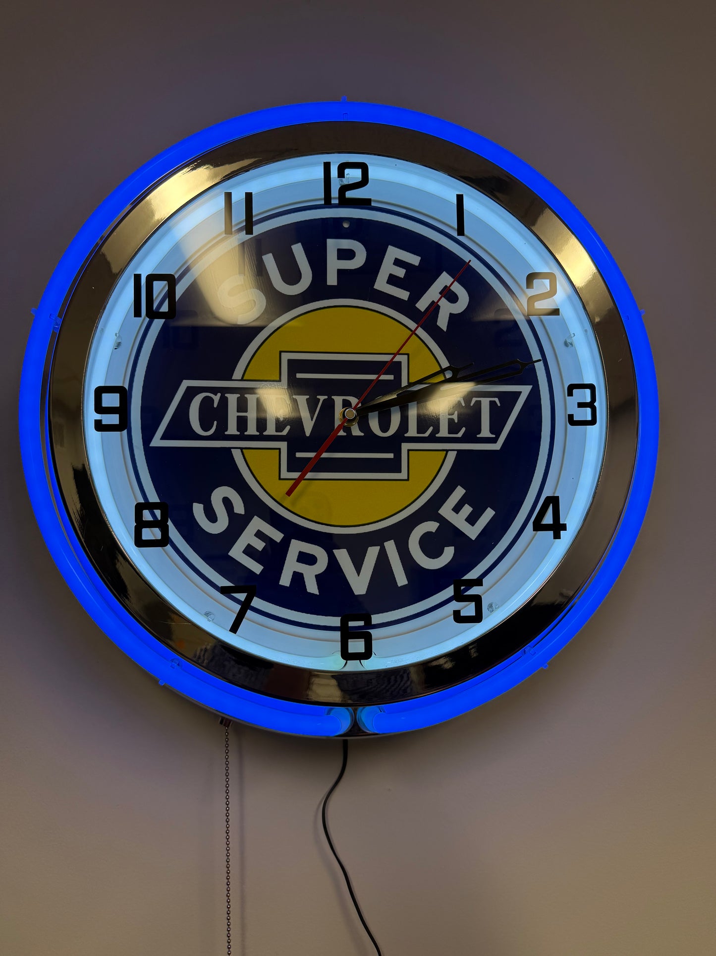 Super Chevy Blue Custom Neon Clock