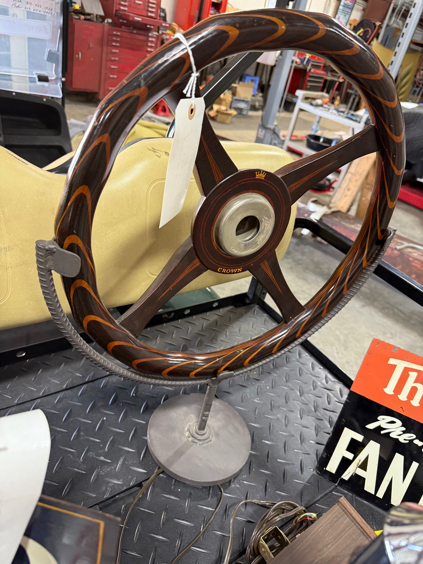 Vintage Crown Wood Steering Wheel with Display