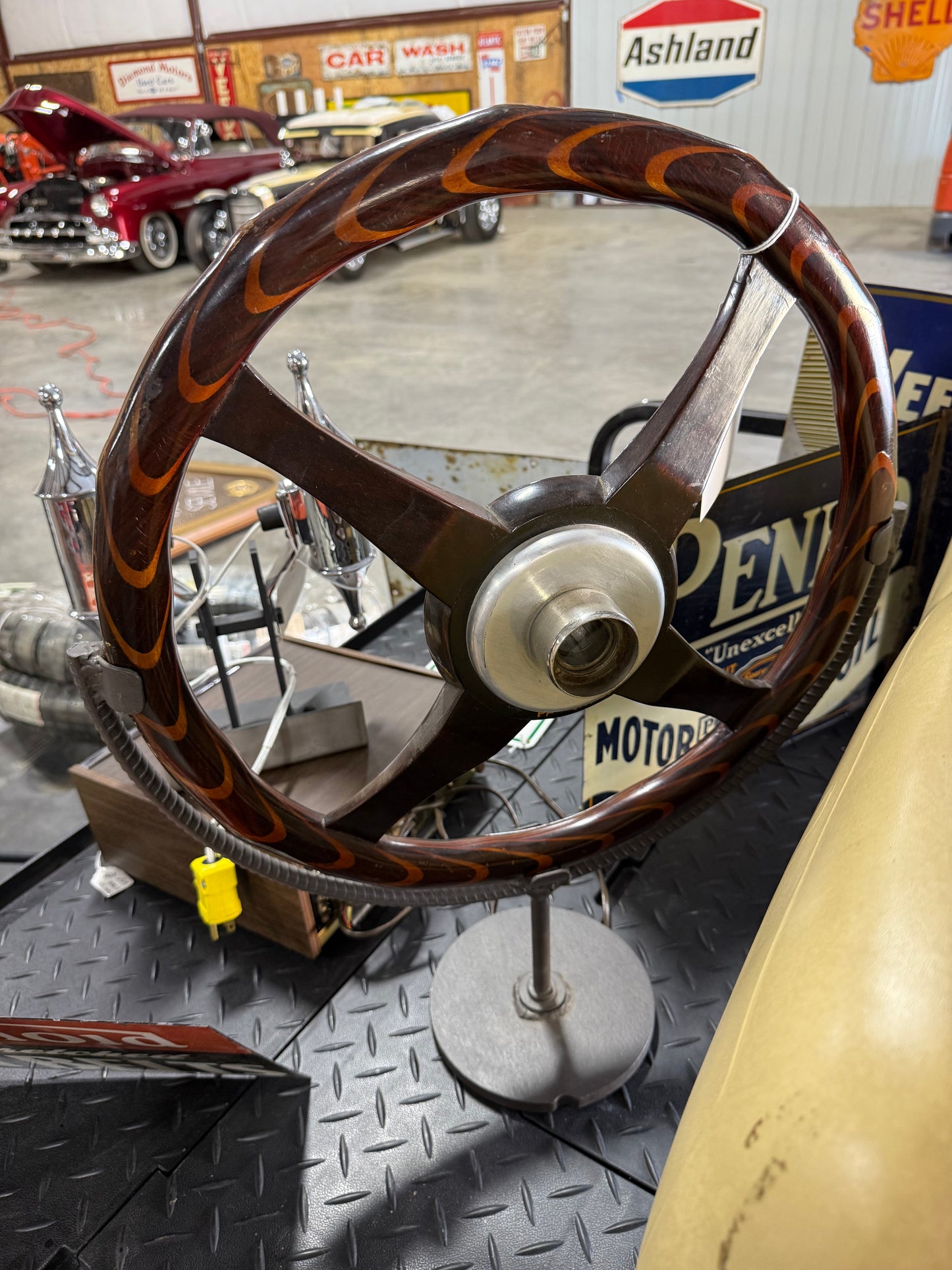 Vintage Crown Wood Steering Wheel with Display