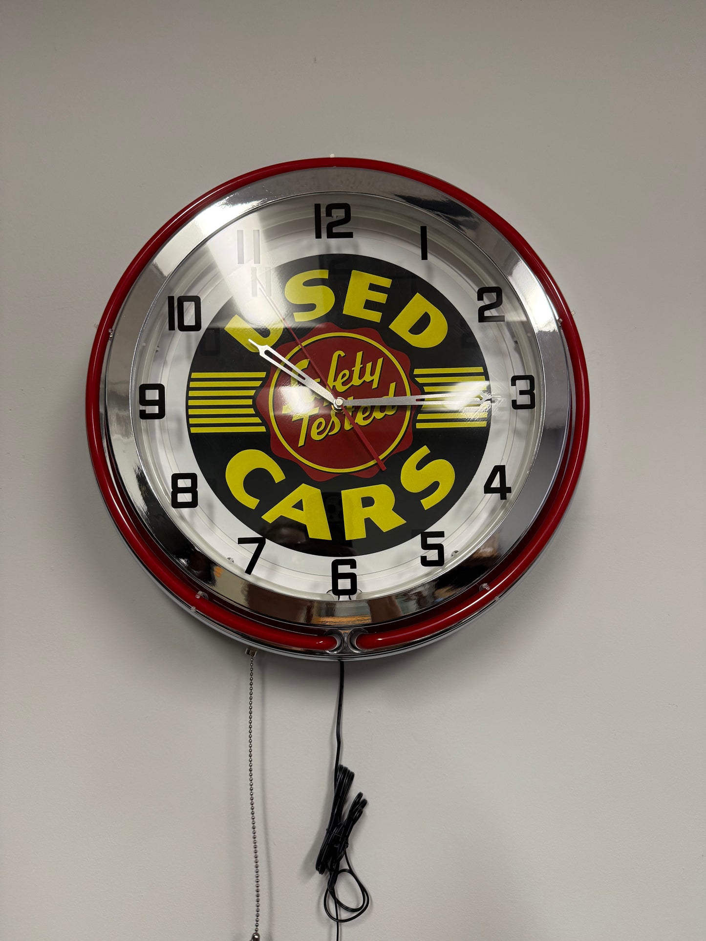 Safety Tested Custom Neon Clock - Chrome w/Red Neon