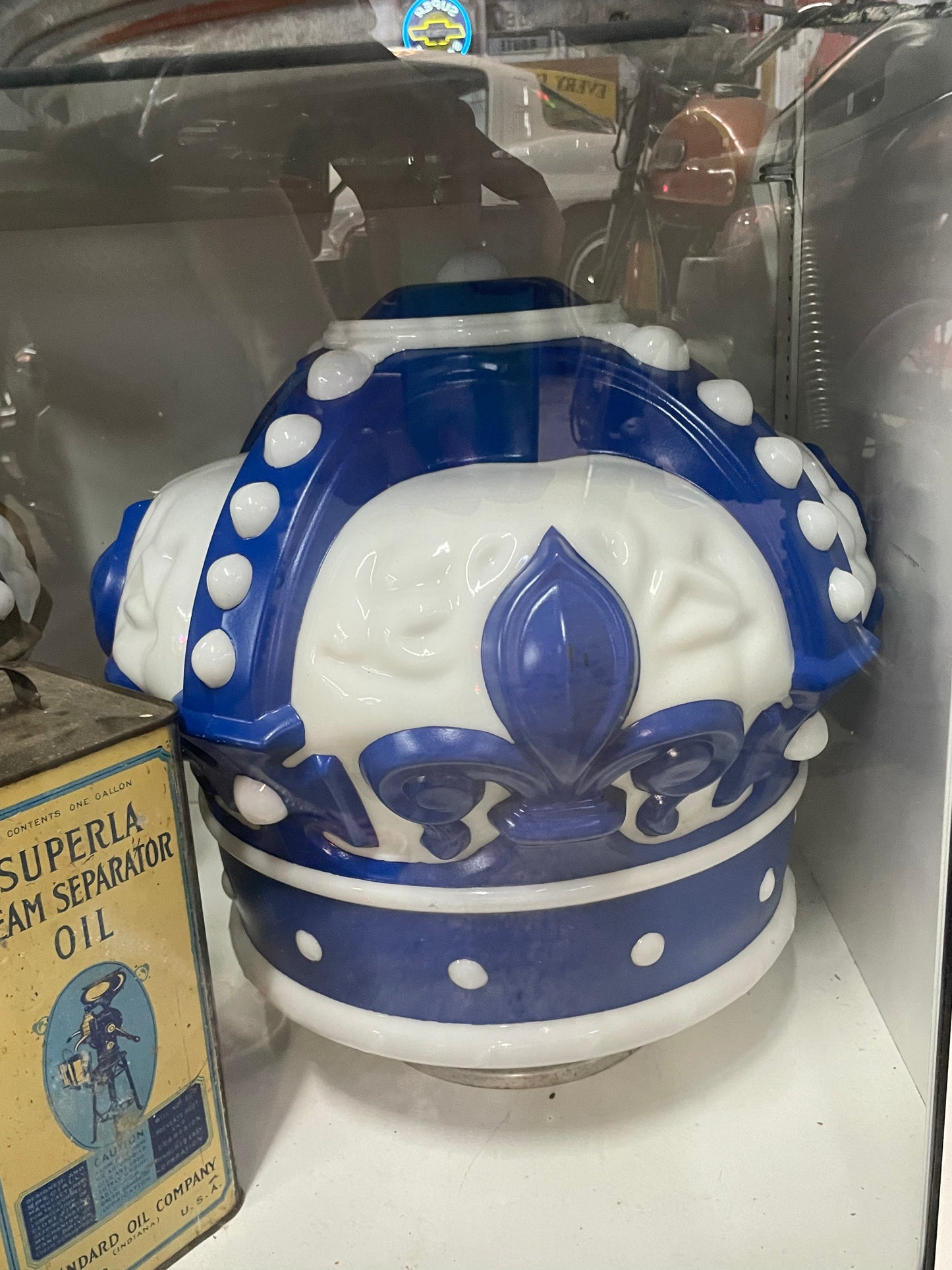 Standard Oil Crown Gas Pump Globe - Blue/Milk Glass - ACT