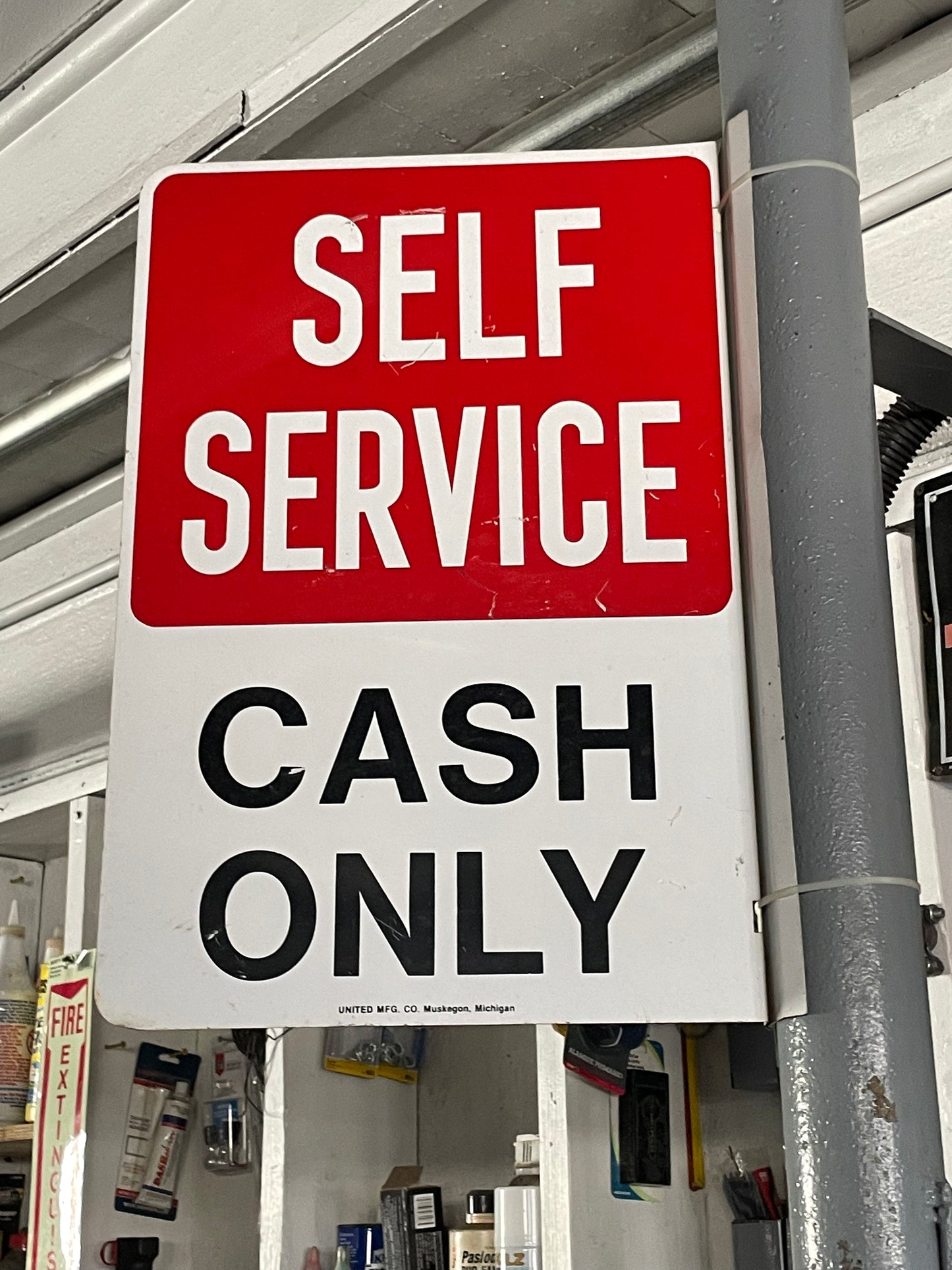 Self Service - Cash Only Red and White Sign