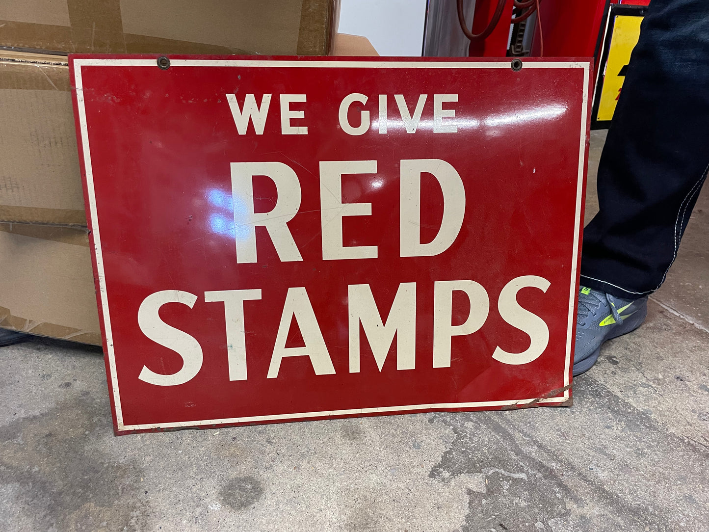 We Give Red Stamps Sign