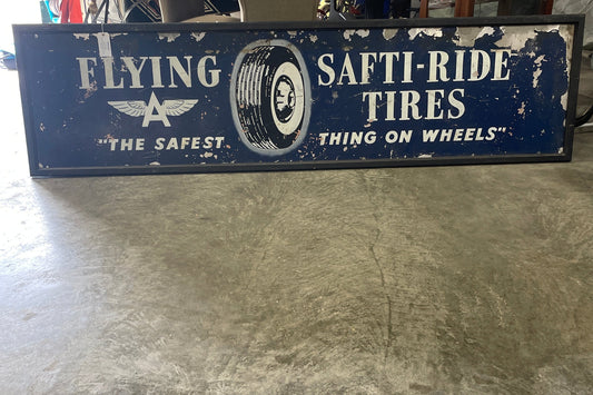 Flying A Safti-Ride Tires Paint on Tin Sign Framed