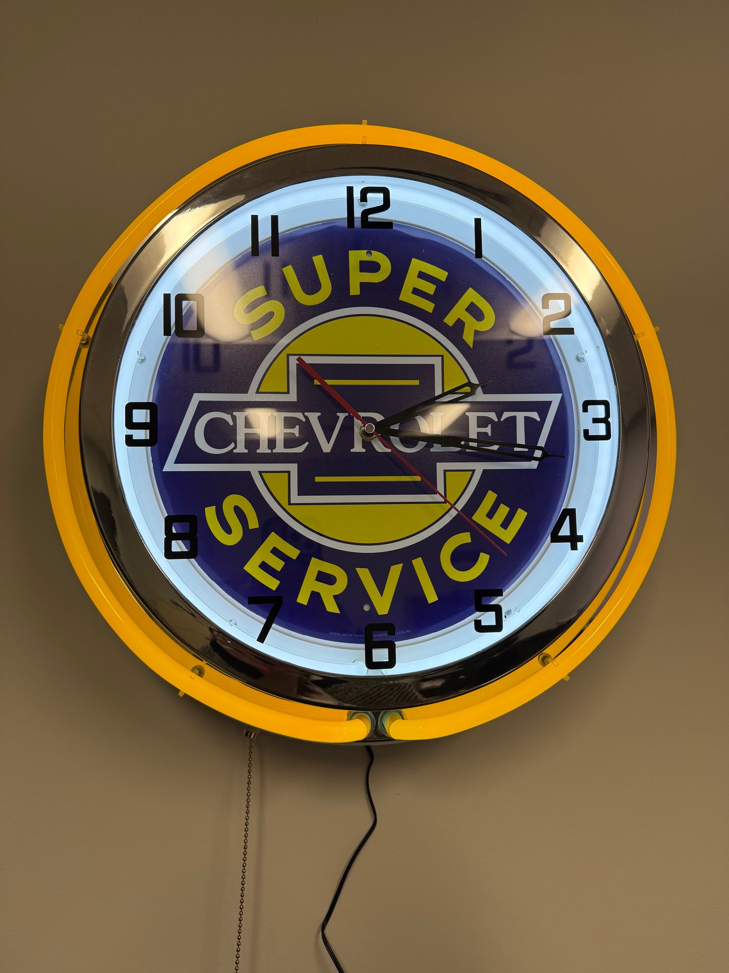 Super Chevy Yellow Custom Neon Clock