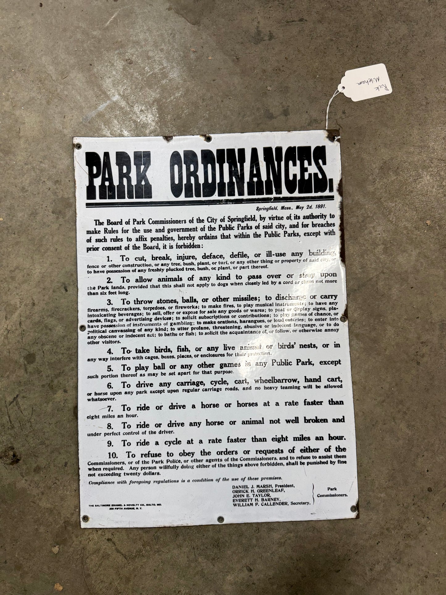 Park Ordinances Sign