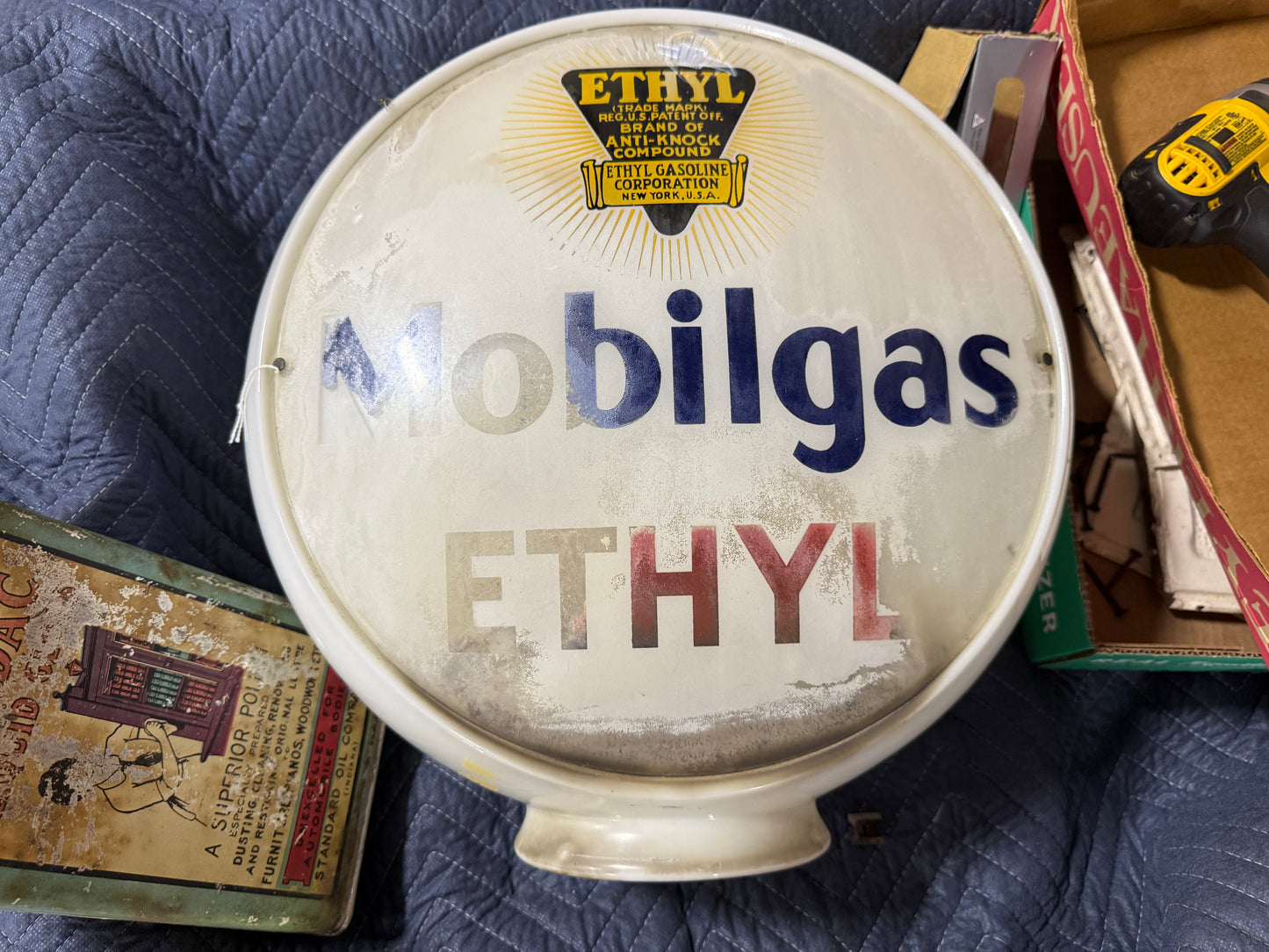 Mobilgas Ethyl Gas Pump Globe w/ Milk Glass Body - Early