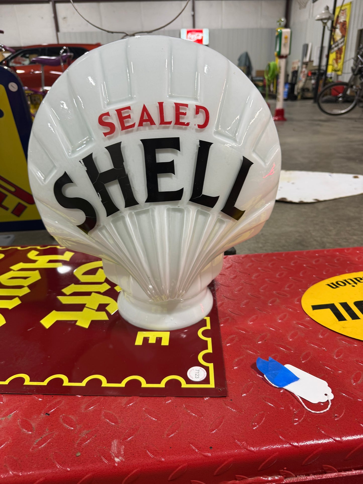 Shell Gasoline Glass Clamshell Gas Pump Globe