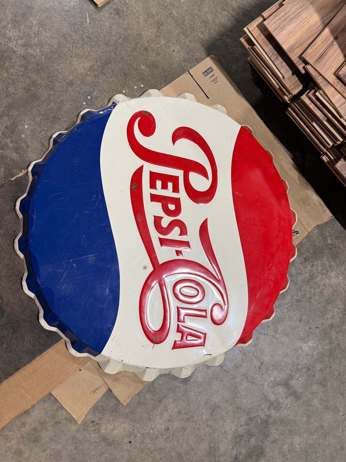 Pepsi-Cola Embossed Bottle Cap SST Sign - Vintage