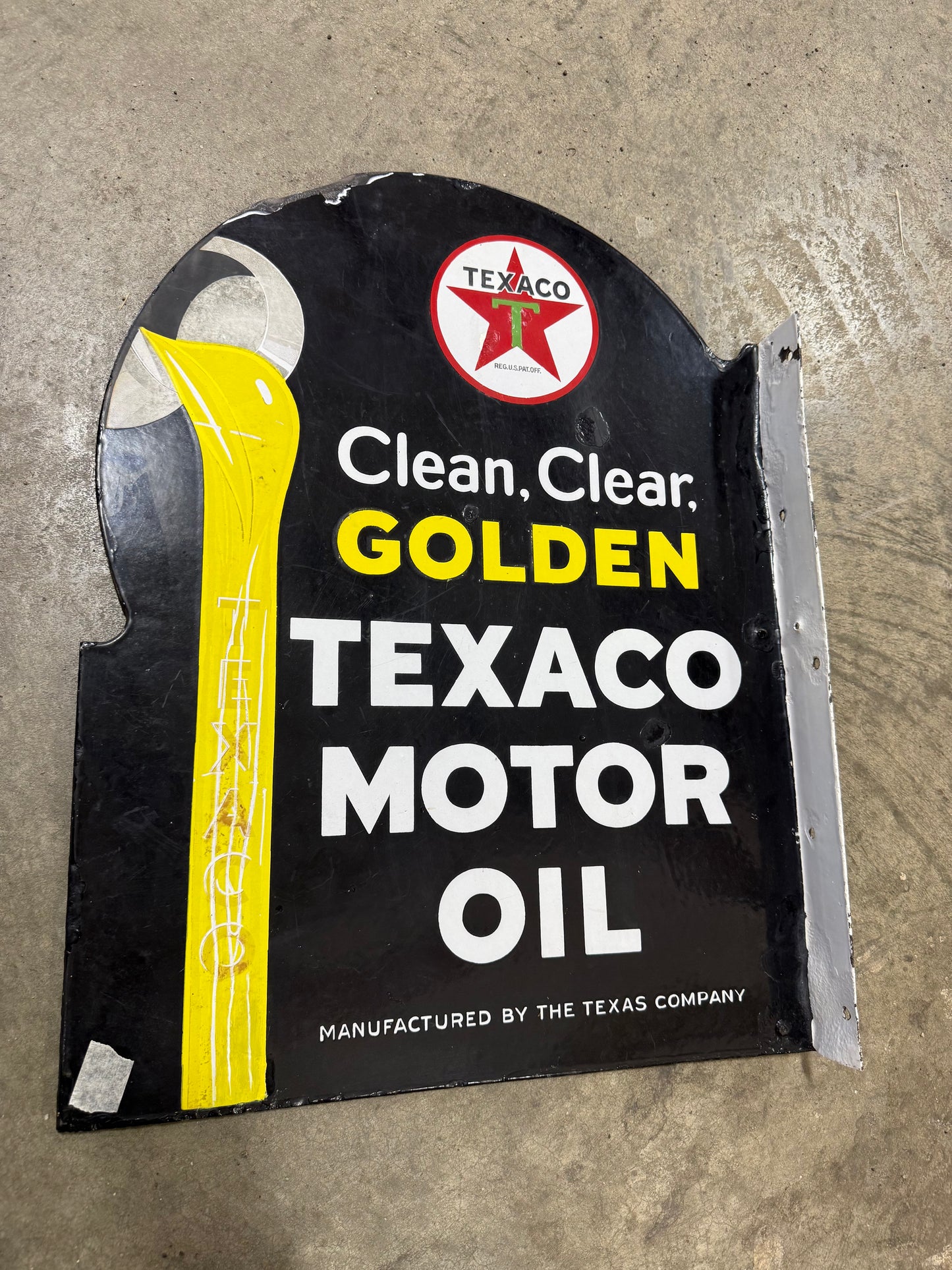 Texaco Motor Oil Porcelain Flange Sign