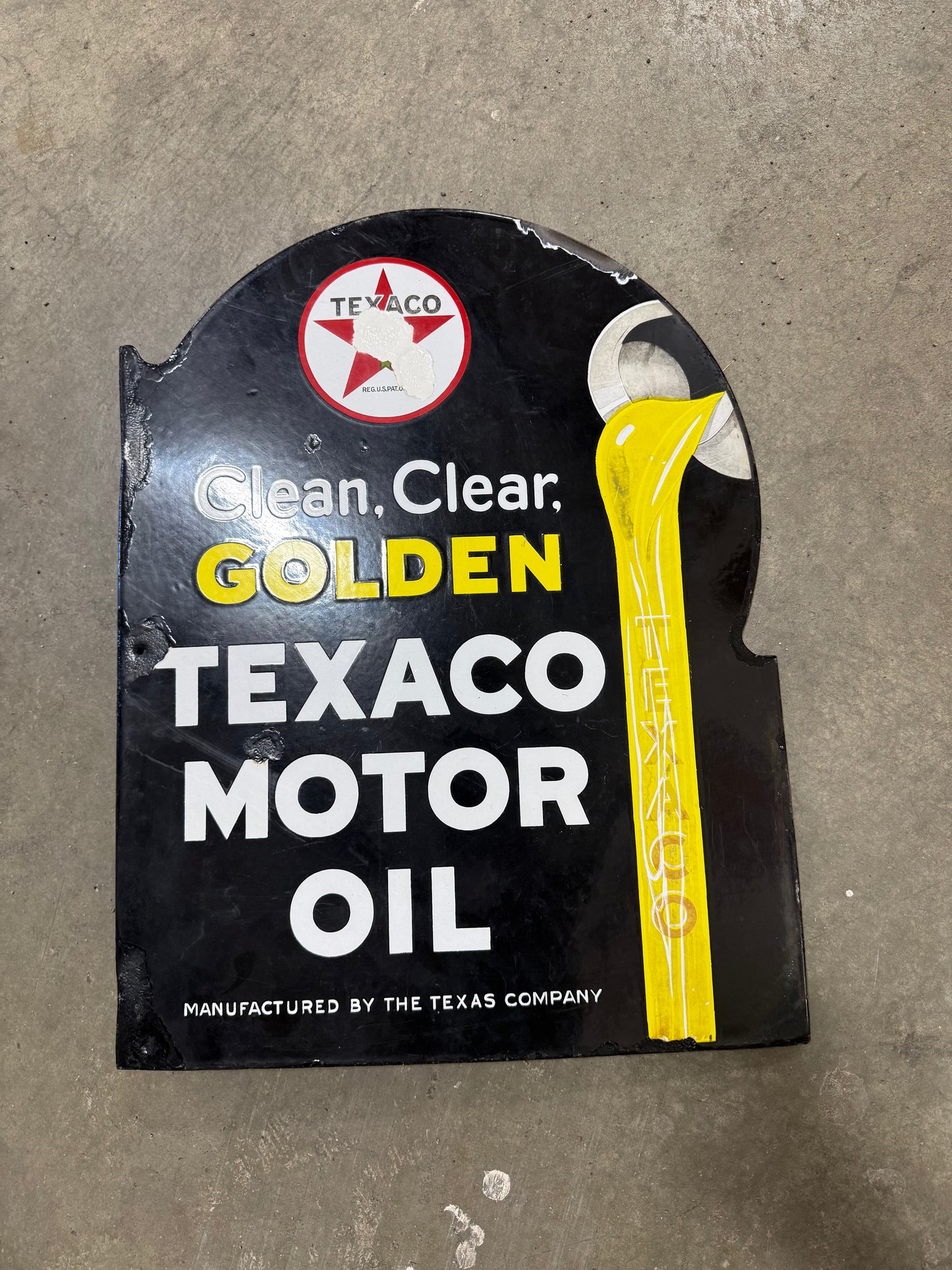 Texaco Motor Oil Porcelain Flange Sign