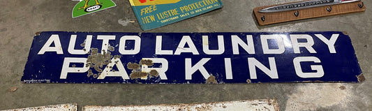 Auto Laundry Blue Porcelain Sign