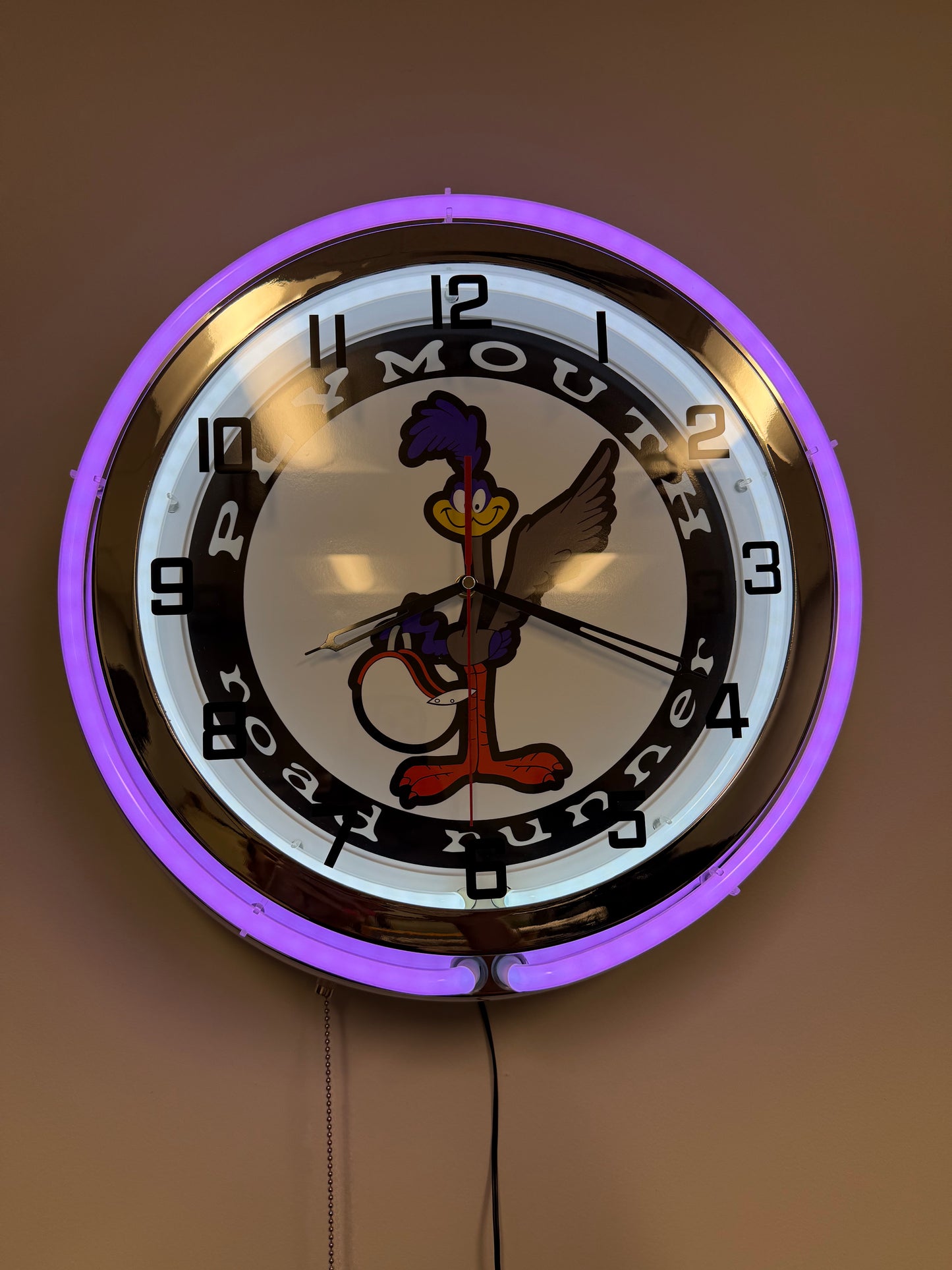 Road Runner Purple Neon Clock