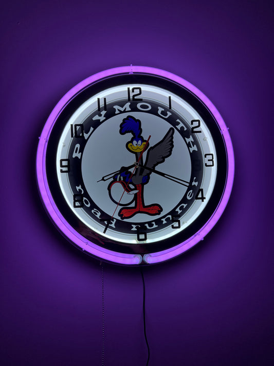 Road Runner Purple Neon Clock