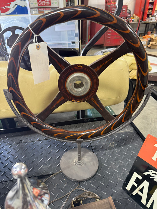 Vintage Crown Wood Steering Wheel with Display