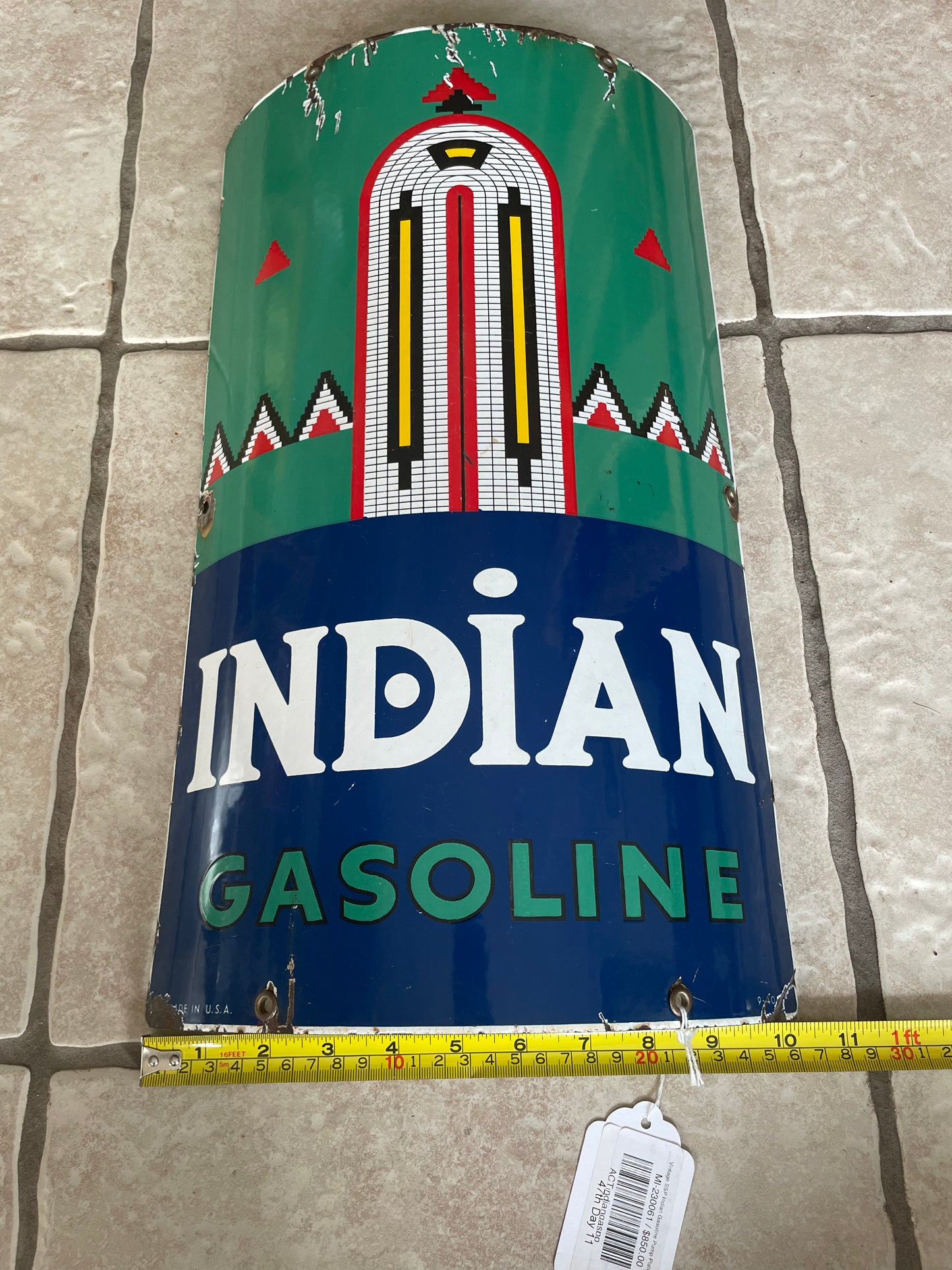 Indian Gasoline Curved Pump Plate - Vintage SSP