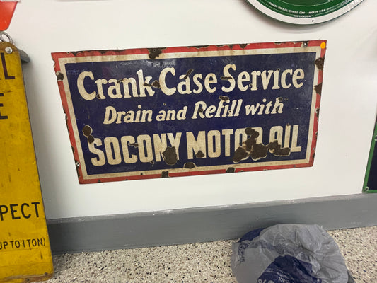 Crank Case Service Drain and Refill with Socony Motor Oil Sign