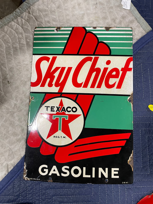 Texaco Sky Chief SSP Gas Pump Sign 1947