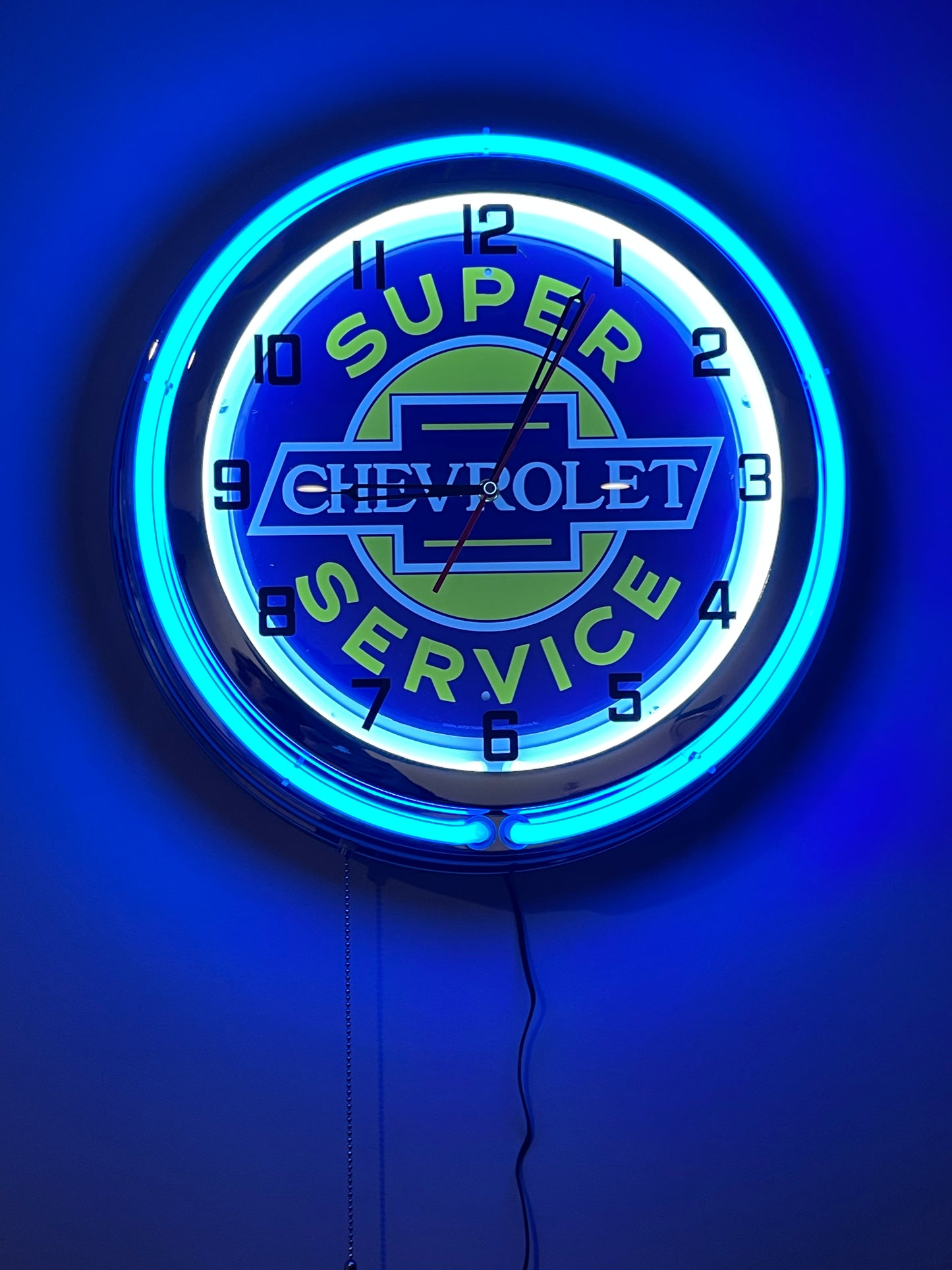 Super Chevy Blue Custom Neon Clock
