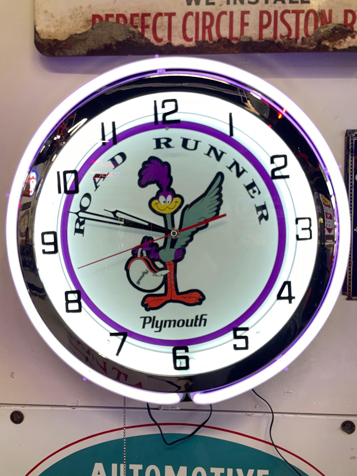 Road Runner Purple Neon Clock