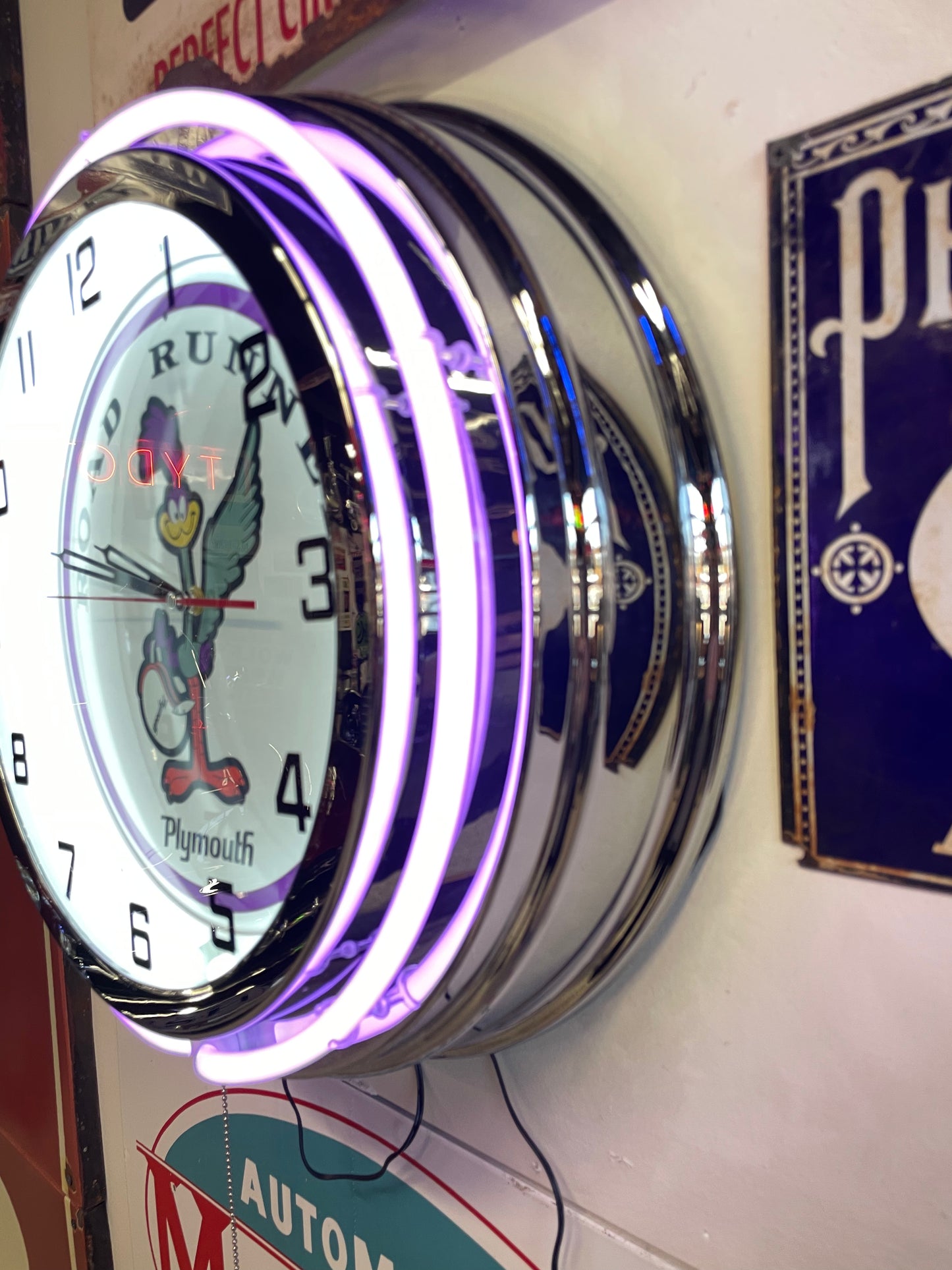 Road Runner Purple Neon Clock