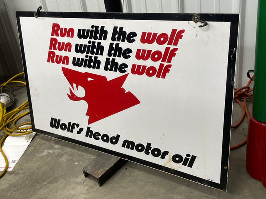 Run with the Wolf - Wolfs Head Motor Oil Sign