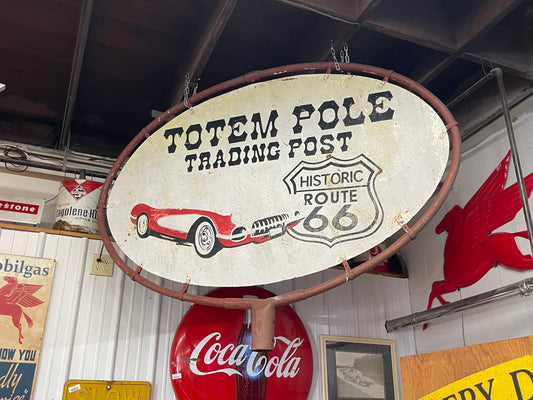 Route 66 Totem Pole Trading Post Sign with Frame
