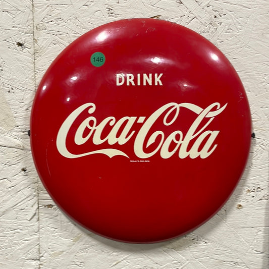 Coca-Cola Button Sign Rare 12'' Round