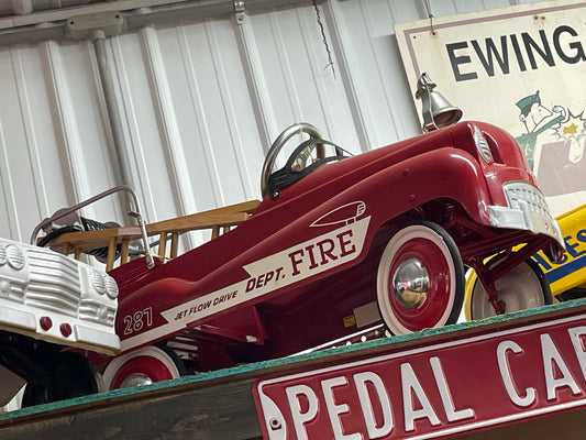 Jet Flow Drive Dept. Fire Truck Pedal Car with Ladders, hose reel and Bell