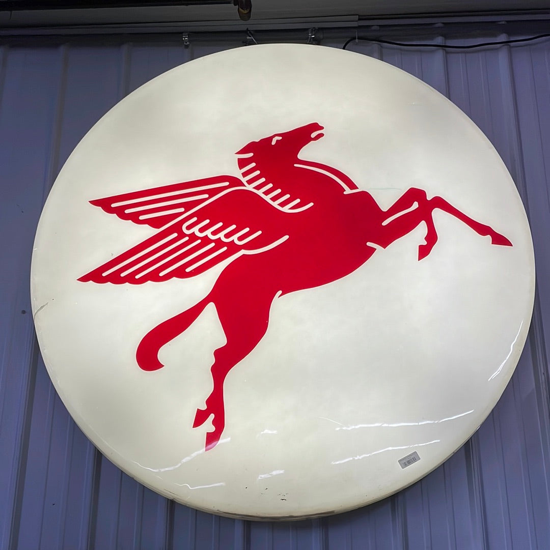 Mobil Pegasus Lighted Sign - Vintage Round Gas Station Advertising