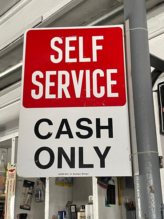 Self Service - Cash Only Red and White Sign