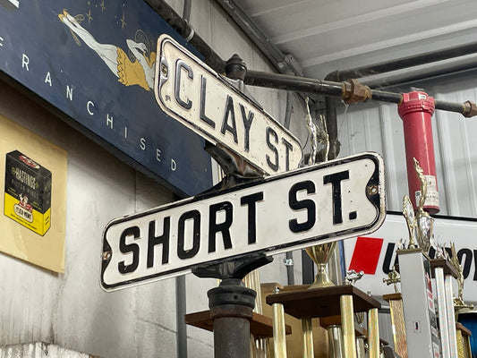 Street Sign on stand - Corner of Clay st. and Short st.