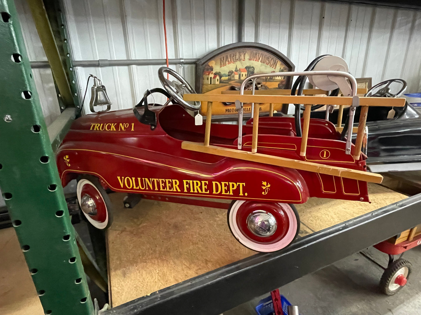 Volunteer Fire Dept Truck Pedal Car with Ladders, Hose Reel and Bell