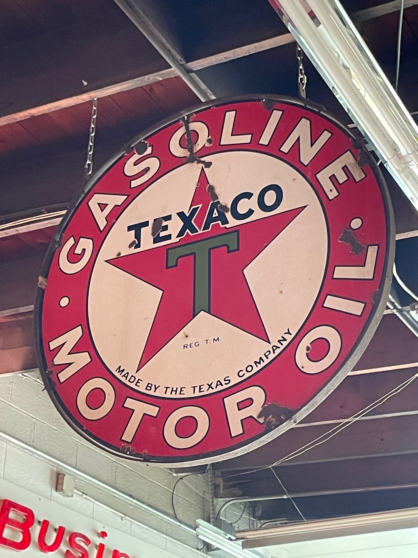 Texaco Gasoline/Motor Oil Porcelain Sign with Ring