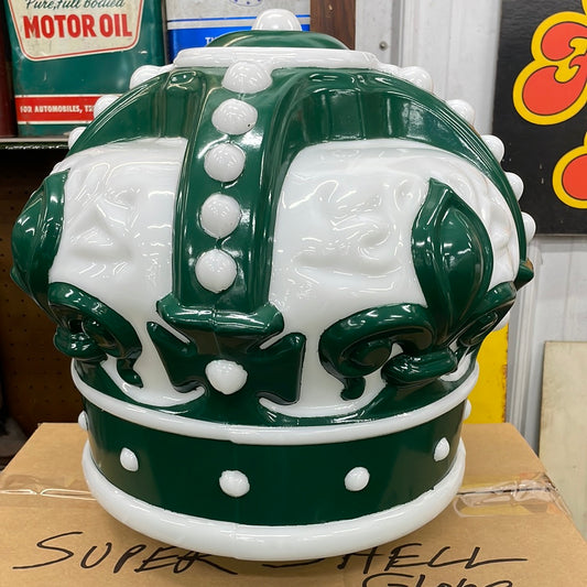 GREEN AND WHITE CROWN GLASS GLOBE