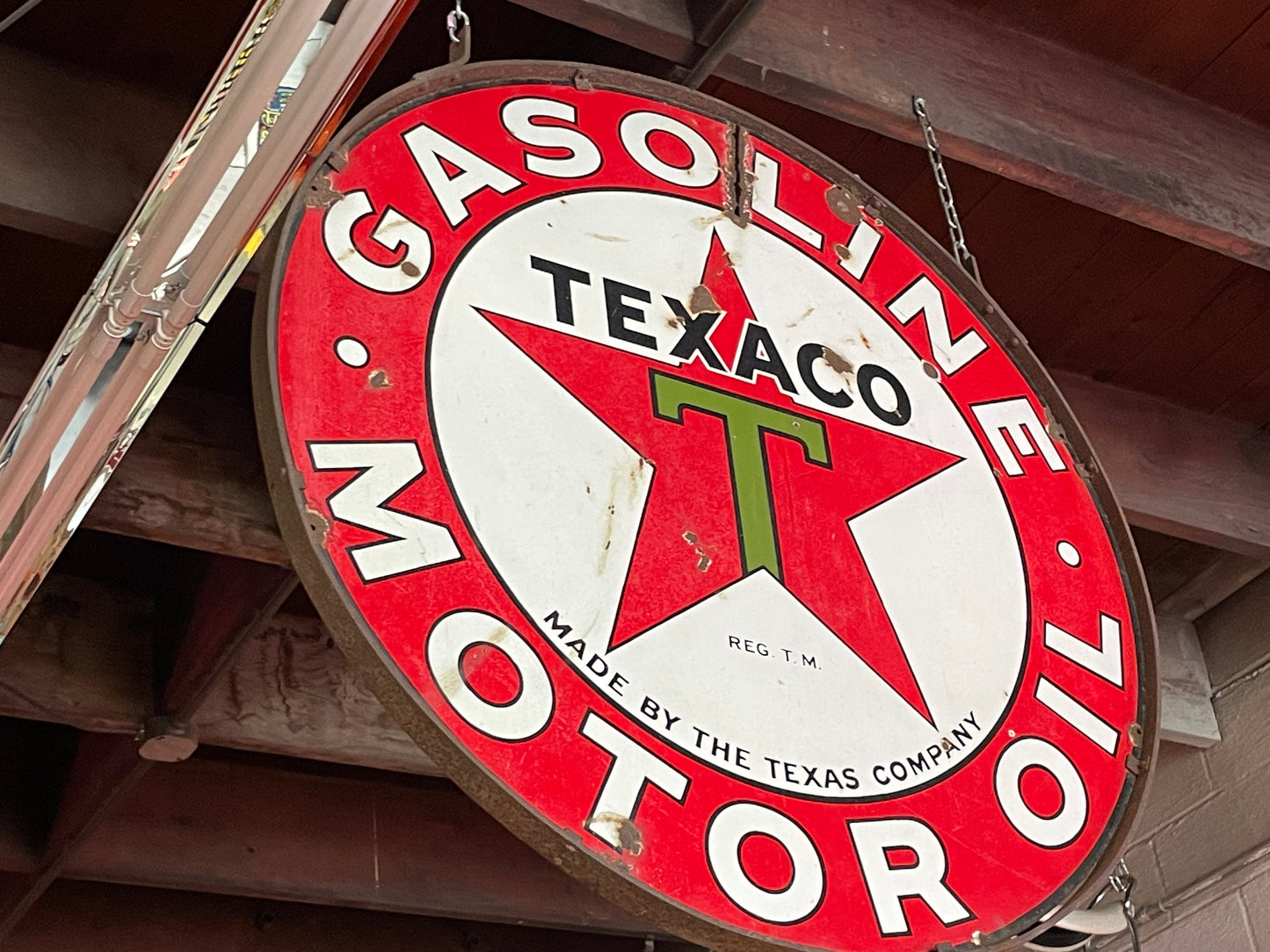 Texaco Gasoline/Motor Oil Porcelain Sign with Ring