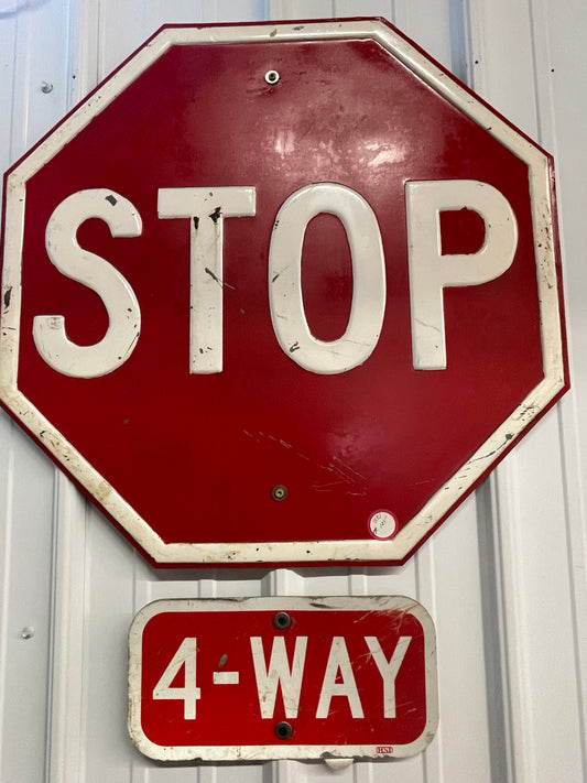 STOP sign with 4-Way sign Underneath - Sold as a Set