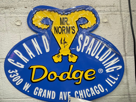 Mr Norm's Grand Spaulding Dodge Signed Tin Tacker